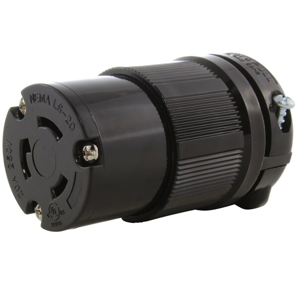 Locking Connector, L6-20R, 20 A, 250V AC, Single Phase, Black